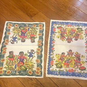 Vintage black Americana tea towels watermelon set of 2 rare